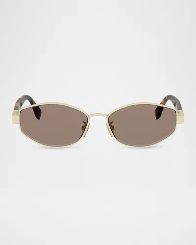 Fendi Baguette 56mm Metal Oval Sunglasses In Gold
