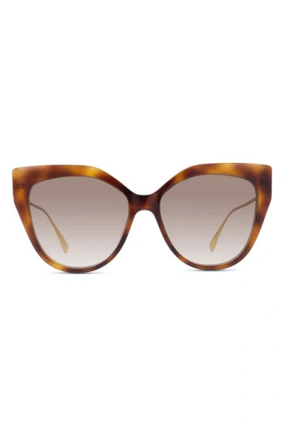 Fendi Iconic Baguette Metal Cat-eye Sunglasses In Blonde Havana Gradient Brown