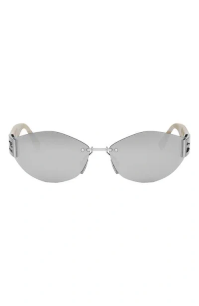Fendi Baguette 74mm Oversize Geometric Sunglasses In Silver