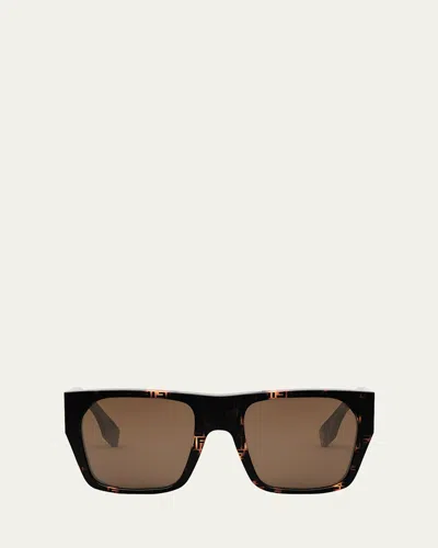 Fendi Baguette Acetate Round Sunglasses In Dark Havana Brown