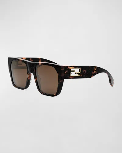 Fendi Baguette Acetate Shields Sunglasses In Brown