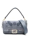 Fendi Baguette Bag In Embroidered Denim Coral Bandana