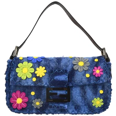 Pre-owned Fendi Baguette Bag Patent Blue Felt,leather Handbag ()
