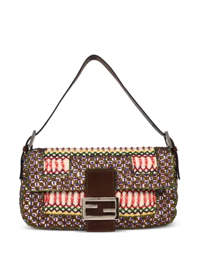 Pre-owned Fendi Baguette Beaded Handbag In Neutral