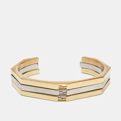 Pre-owned Fendi Baguette Bi-color Set Of 3 Open Cuff Bracelet S