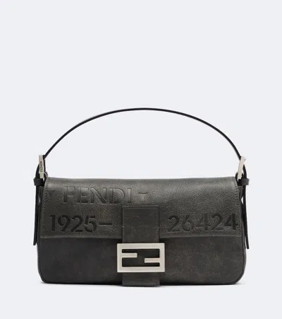 Fendi Baguette Biker Small Leather Shoulder Bag In Black