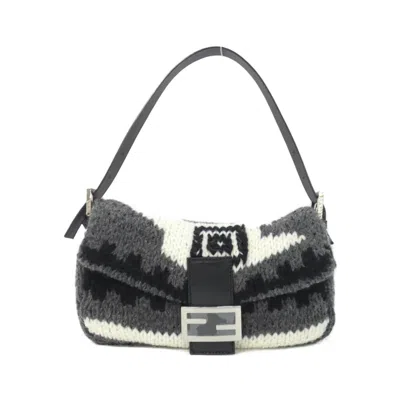 Pre-owned Fendi Baguette Black Gray White Knit Shoulder Bag ()