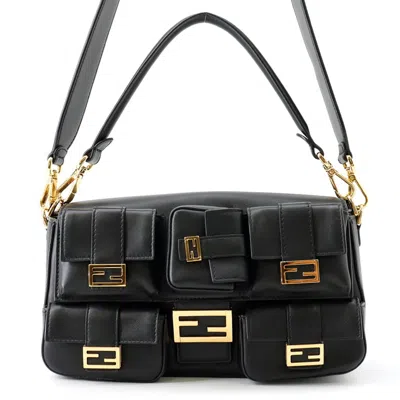 Pre-owned Fendi Baguette Black Leather Handbag Shoulder Bag ()