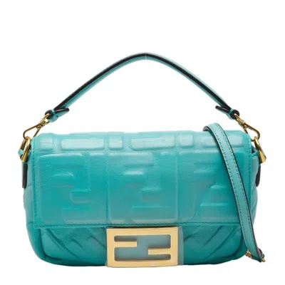 Pre-owned Fendi Baguette Blue Leather Handbag Shoulder Bag ()