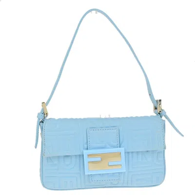 Fendi Baguette Blue Leather Shoulder Bag ()