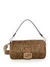 Fendi 'baguette' Brown Medium Shoulder Bag With All-over Ff Motif And Ff Logo Plaque On The Front In