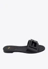 Fendi Open Toe Leather Signature Slippers In Black