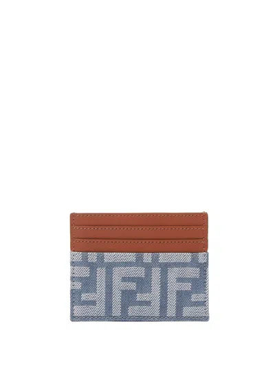 【Fendi】Baguette FF jacquard card holder - Blue Fendi Women Ff Jacquard Denim Effect Baguette Cards Holder