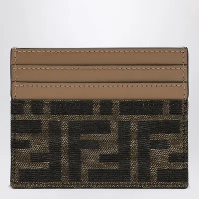 Fendi Baguette Card Case In Brown Ff Jacquard Fabric