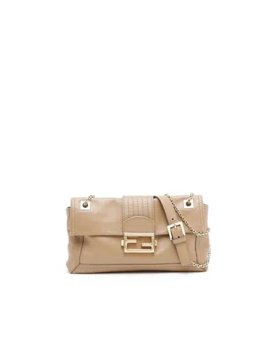 Fendi Baguette Chain Flap Bag In Brown