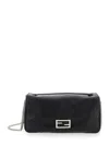 Fendi 'baguette Chain Large' Black Crossbody Bag With Ff Closure In Leather Woman In Multicolor