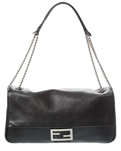 Fendi Baguette Chain Large In Leather Shoulder Bag In Black