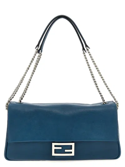 Fendi Baguette Chain Large Shoulder Bag In Blue