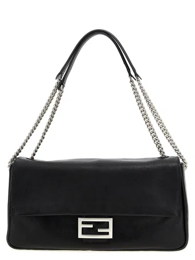 FENDI BAGUETTE CHAIN LARGE SHOULDER BAGS BLACK