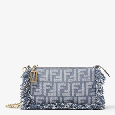 Fendi Baguette Chain Pouch In Jacquard Ff Denim Effect Blue Women