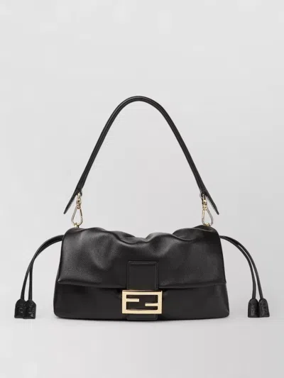Fendi Baguette Clutch Bag Adjustable Strap Leather In Black