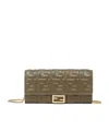 Fendi Ff Diamonds Leather Wallet On Chain In Brown