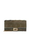 Fendi Ff Diamonds Leather Wallet On Chain In Brown