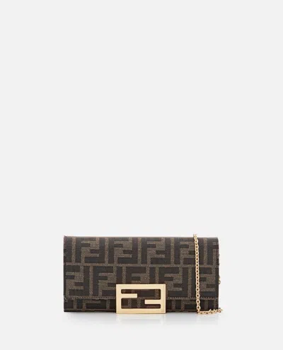Fendi Baguette Continental Wallet With Chain In Brown