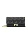 Fendi Baguette Leather Wallet On Chain In Black