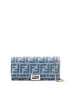 Fendi Wallet On Chain Baguette With Shoulder Strap With All-over Ff Motif In Blue
