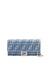 Fendi Baguette Continental Wallet In Denim-effect Ff Jacquard In Blue