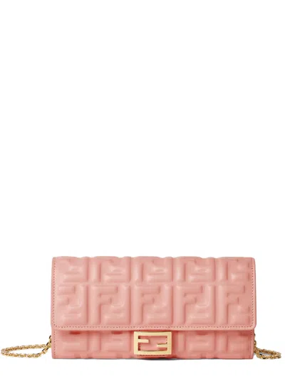 Fendi Baguette Continental Wallet With Chain In Pink