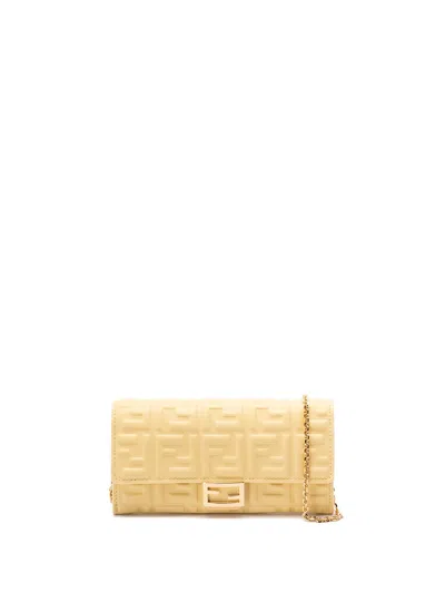 Fendi `baguette` Continental Wallet With Chain In Gold