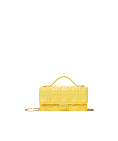 Fendi Baguette Continental Wallet With Chain In Yellow