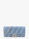 Fendi Baguette Continental With Chain Denim-effect Ff Jacquard Wallet In Blue