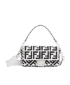 Fendi White And Black Canvas Bag With Ff Embroidery In White