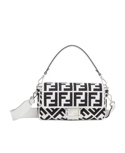 Fendi White And Black Canvas Bag With Ff Embroidery