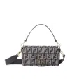 Fendi Baguette Dark Blue Denim-effect Ff Jacquard Bag In Multi
