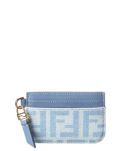 Fendi Baguette Denim & Leather Card Case In Blue