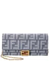 Fendi Denim-effect Ff Jacquard Uette Continental Wallet With Chain Bags In Blue