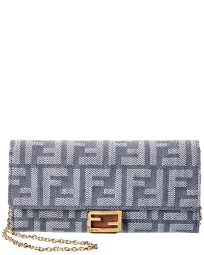 Fendi Baguette Denim & Leather Wallet On Chain In Blue