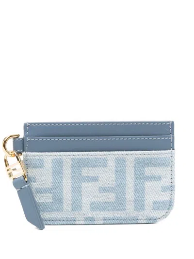 Fendi Baguette Denim Card Case In Blue