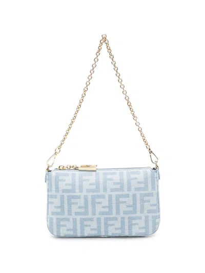 Fendi Baguette Denim Pouch In Blue