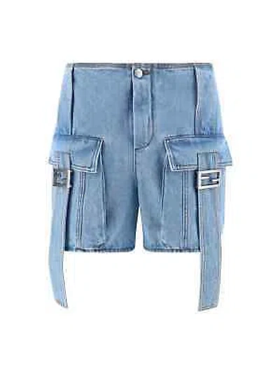 Pre-owned Fendi Baguette Denim Shorts 40 It In Blue