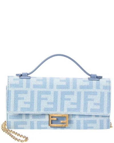 Fendi Baguette Denim Wallet On Chain In Blue