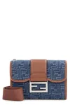 Fendi Denim-effect Ff Jacquard And Leather Double Baguette Bag In Blue