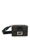 Fendi 'baguette Double' Brown Crossbody Bag With All-over Ff Motif And Front Plaque In Fabric And Le In Brown