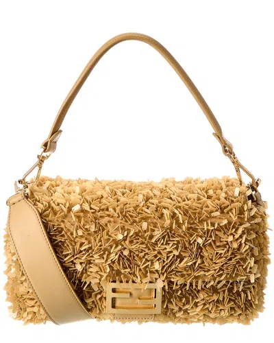 Fendi Baguette Embellished Shoulder Bag In Beige
