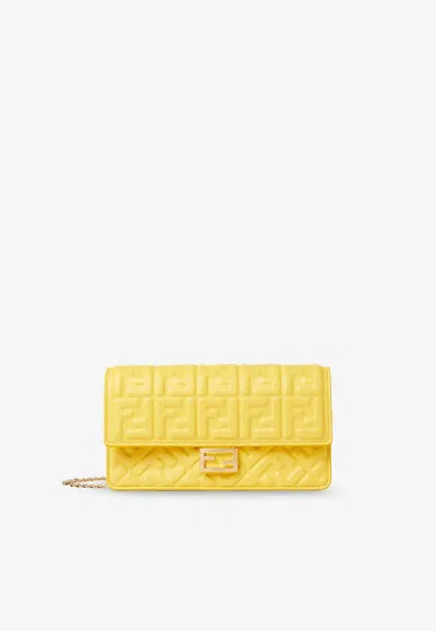 Fendi Baguette Embossed Ff Leather Clutch Bag In Yellow