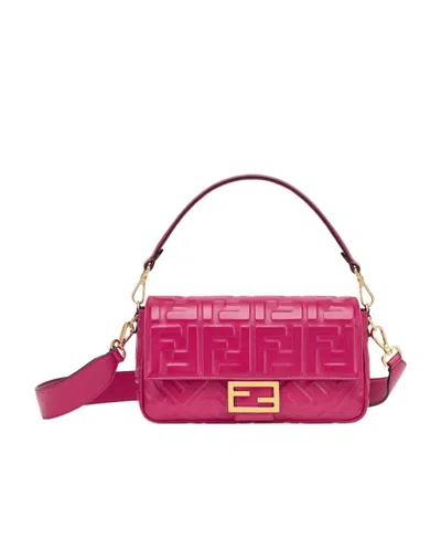 Fendi Baguette Embossed Ff Shoulder Bag In Pink